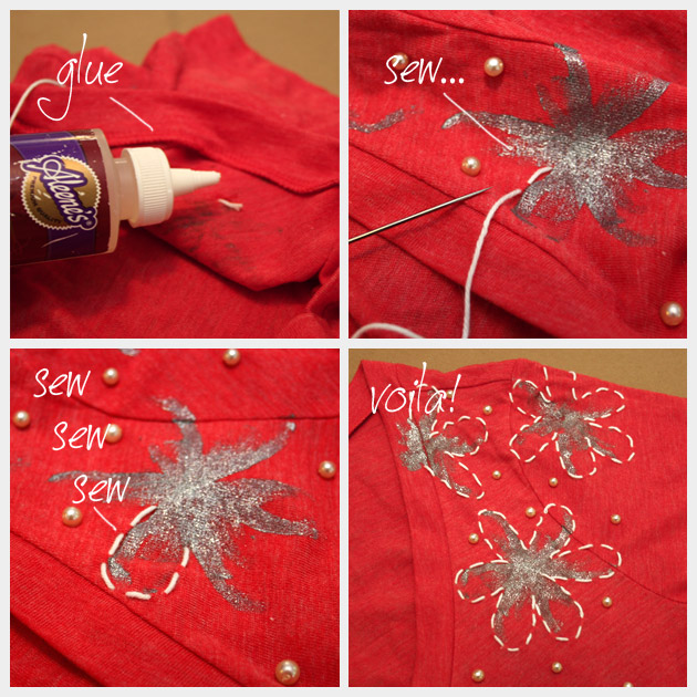 DIY Embellished T-Shirt with Stitching