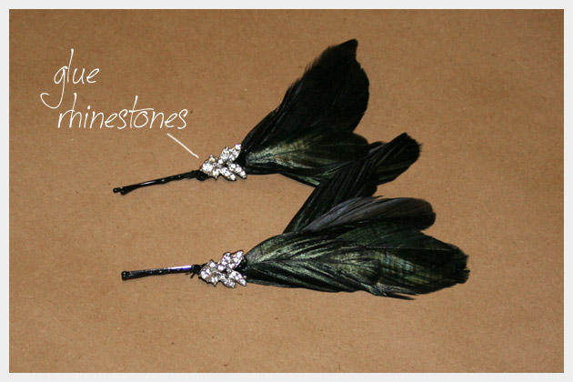 Rhinestone Feather Hair Pins DIY