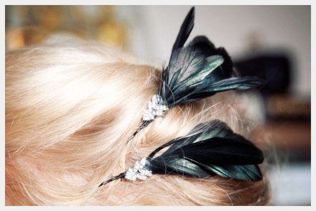 Feather Hair Pins DIY Close Up