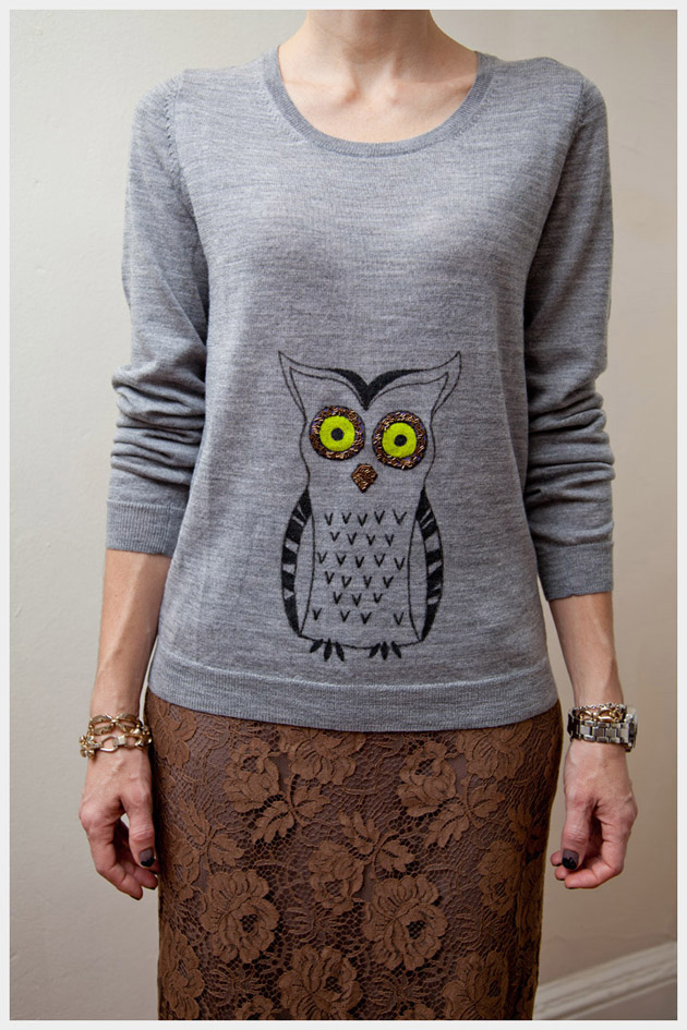 Owl Sweater DIY Detail