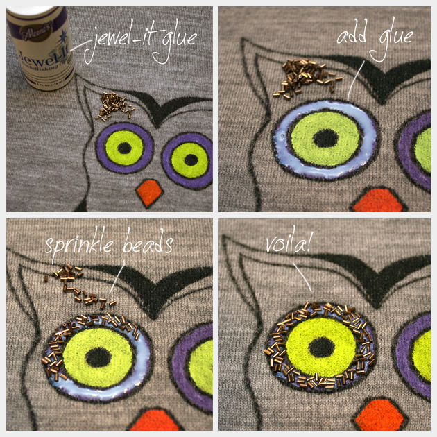 Owl Sweater DIY Adding Beads
