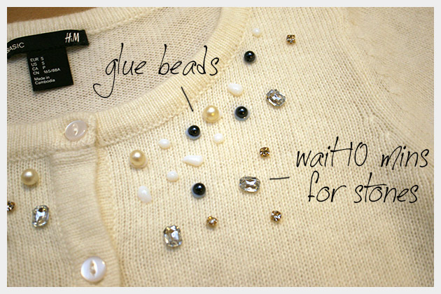 Beaded Sweater DIY Glueing