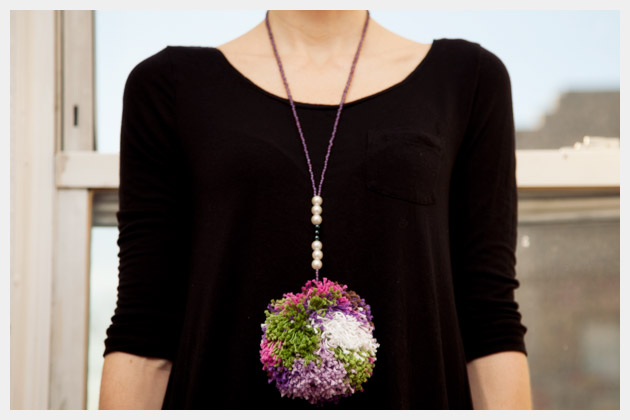 DIY Pom Pom Necklace Close Up