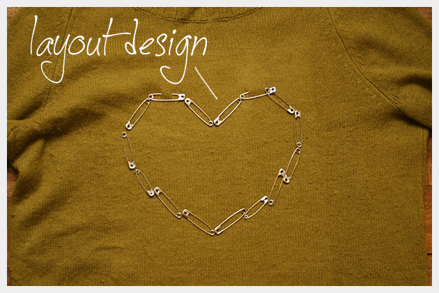 Safety Pin Heart Sweater DIY Layout