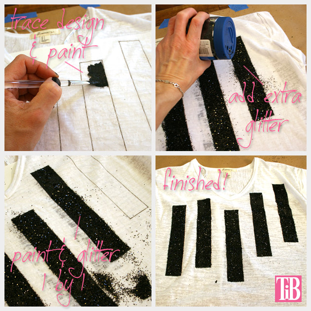 Striped Glitter T Shirt DIY Painting