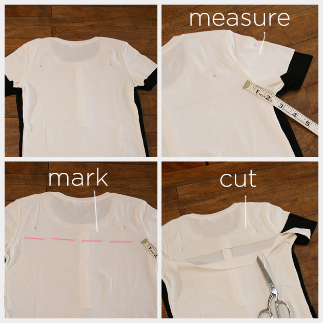 Mod Black and White T Shirt DIY Pinning and Cutting