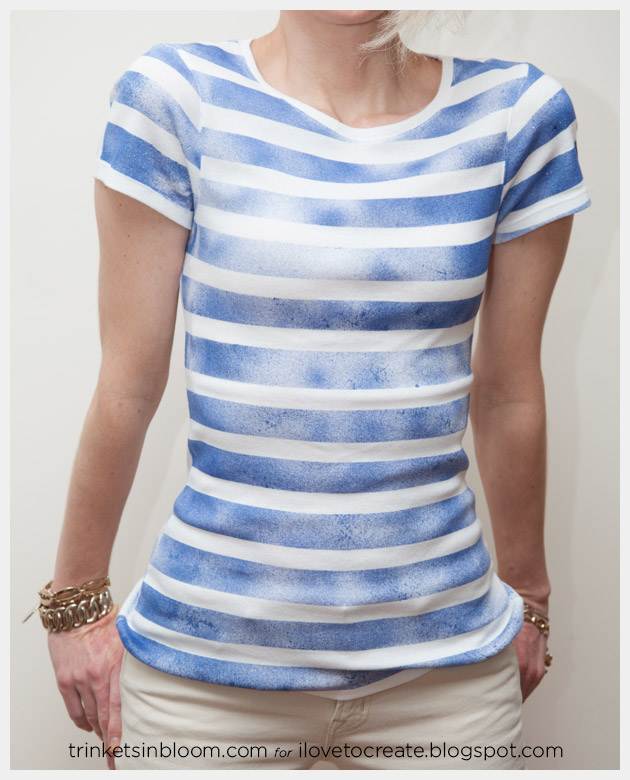 DIY Striped T-Shirt with Spray Paint Close Up