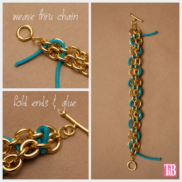 DIY Chain Bracelet with Studs Weaving Cord