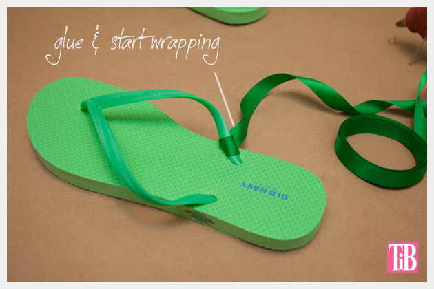 Green and Gold DIY Flip Flops Wrapping