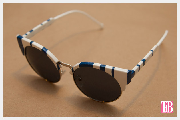 DIY Blue and White Striped Sunglasses Finished