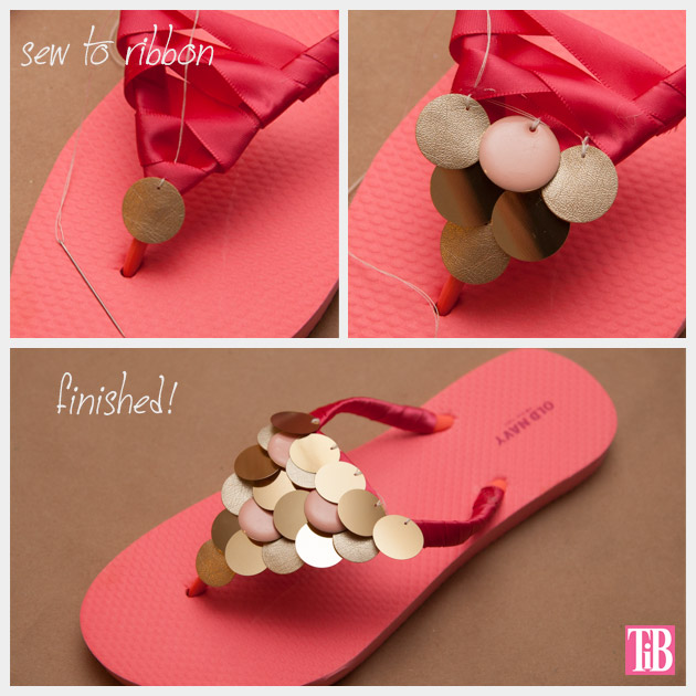 DIY Flip Flops with Paillettes Sewing Paillettes