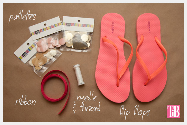 DIY Flip Flops with Paillettes Supplies