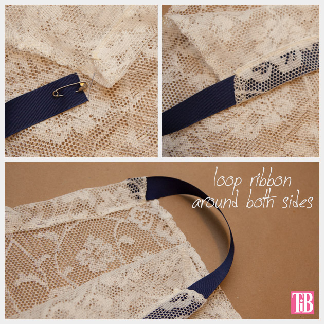 DIY Lace Tank with Ribbon Adding Ribbon at Neck