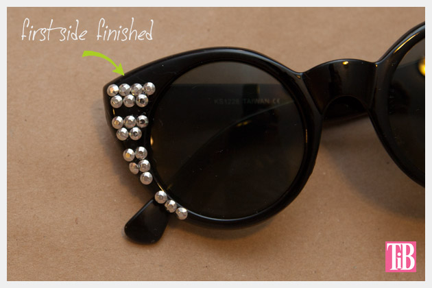 DIY Sunglasses with Silver Nailheads First Side Finished