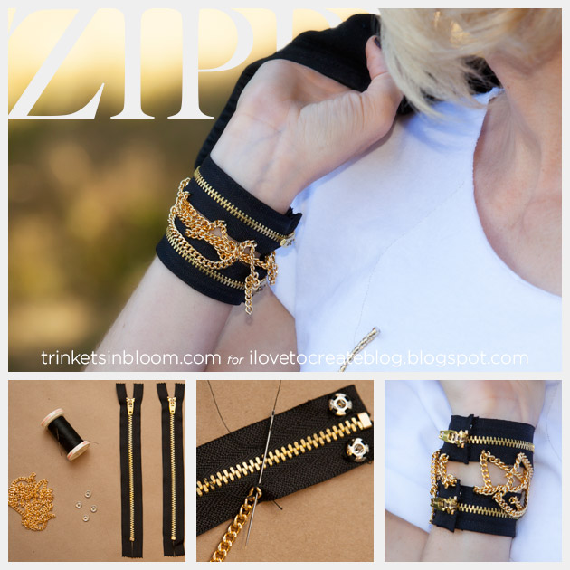 DIY Zipper Bracelet with Chains Feature www.trinketsinbloom.com