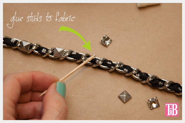 Dear Stella Fabrics DIY Woven Chain Bracelet Gluing Studs