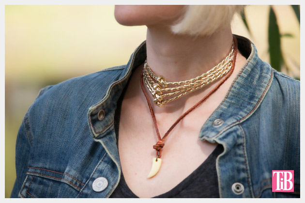 Gold Cord and Leather Necklace DIY Close Up