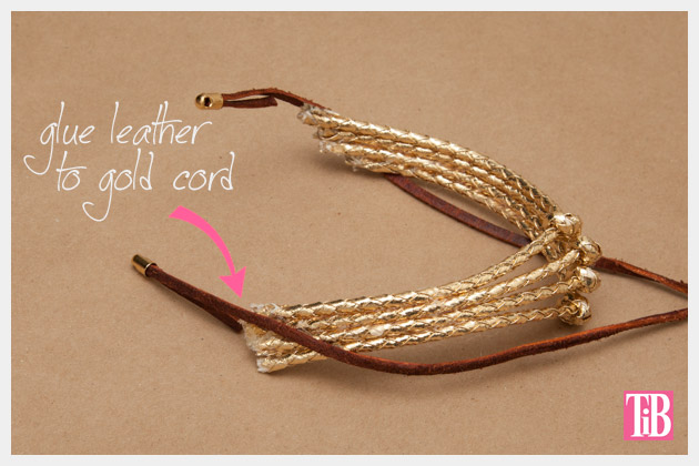 Gold Cord and Leather Necklace DIY Attaching Leather and Gold Cord