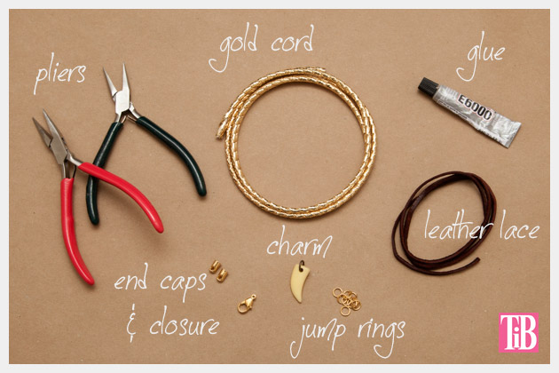 Gold Cord and Leather Necklace DIY Supplies