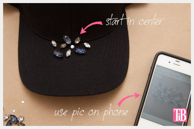 DIY Rhinestone Baseball Cap Adding Rhinestones