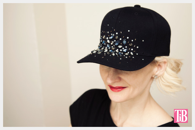 DIY Rhinestone Baseball Cap Photo by www.trinketsinbloom.com