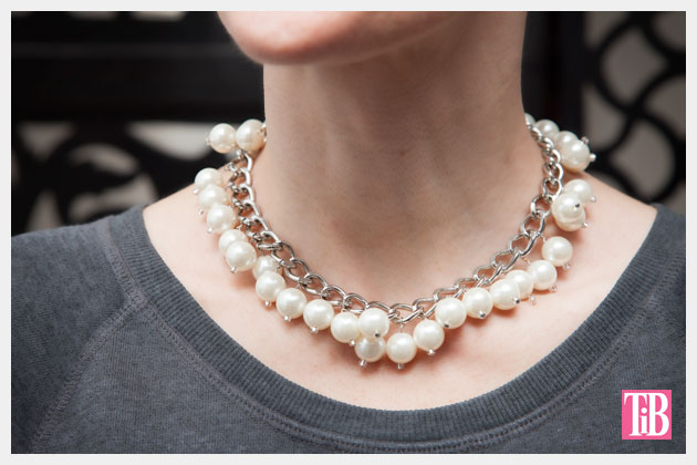 Large Chain and Pearl Necklace DIY Close Up