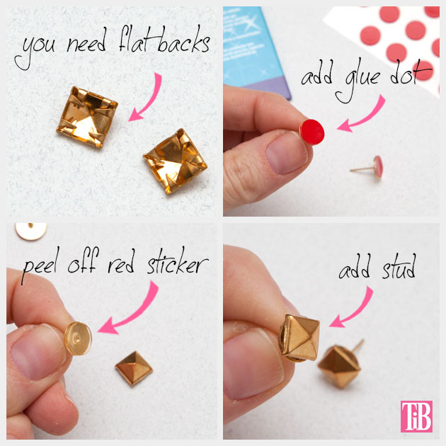 Stud and Rhinestone Earrings DIY adding the Studs