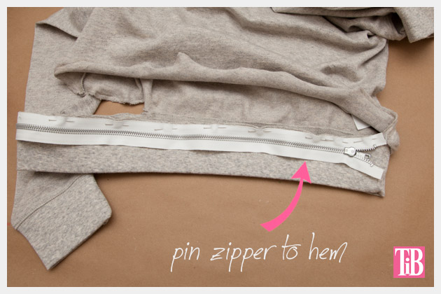 Distressed Sweatshirt DIY with Zipper Hem Zipper 1