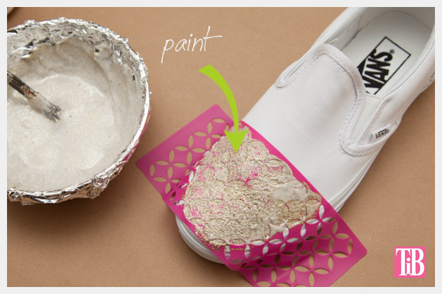 Stenciled DIY Sneakers Painting the Toe
