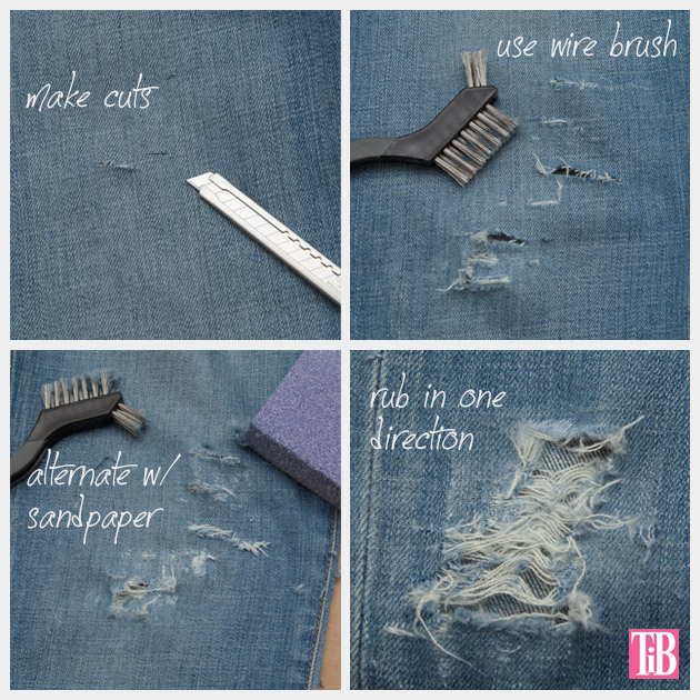 Distressed Fringed Jeans DIY Distressing Denim