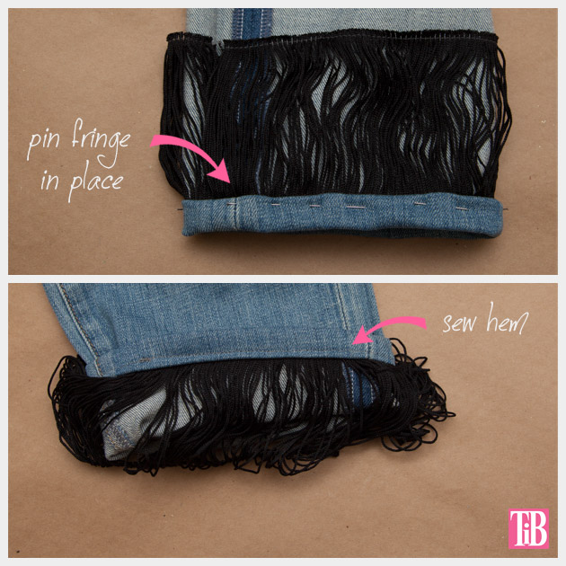 Distressed Fringed Jeans DIY Sewing on Fringe