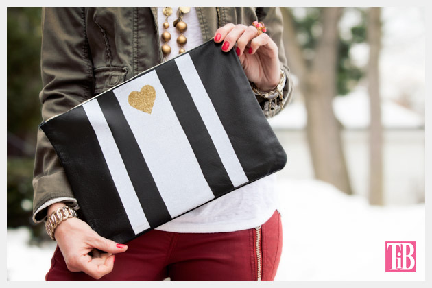 Leather Clutch DIY with Stripes and Heart Photo