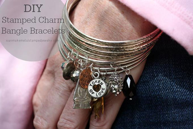 DIY Stamped Charm Bangle Bracelets