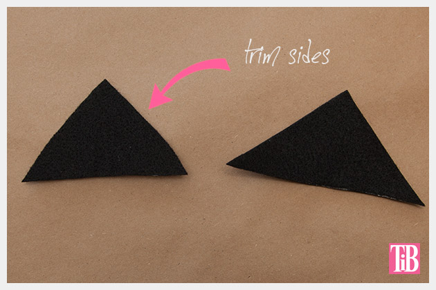 DIY Cat Beanie trim triangles to shape ears