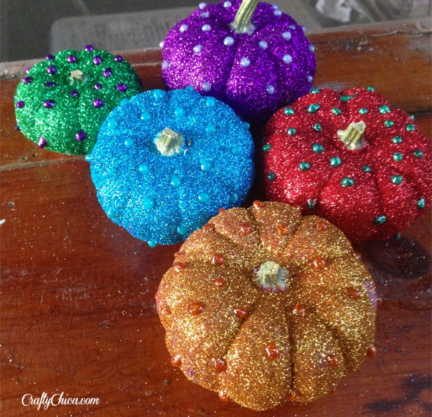 Polka Dot Glittered Pumpkins by Crafty Chica