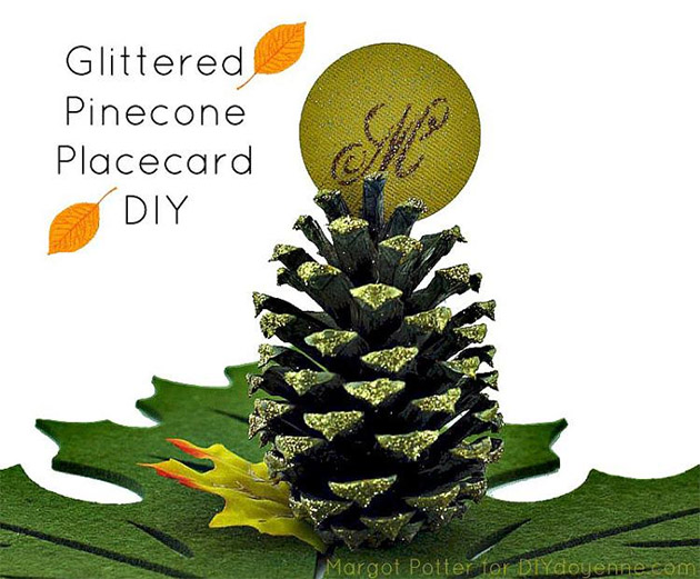 Glittered Pinecone Place Card DIY by Margot Potter