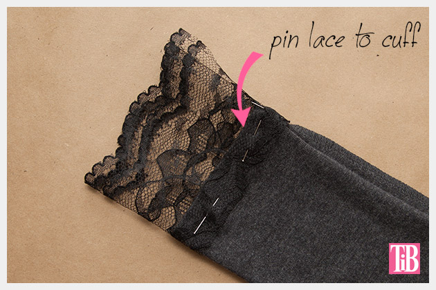 DIY T-Shirt with Lace Cuffs Pinning