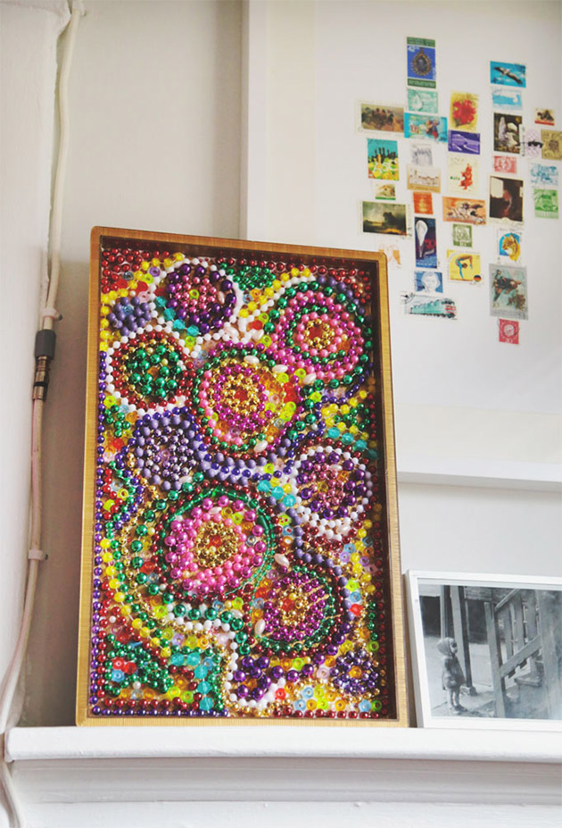 Mardi Gras Bead Mosaic by Aunt Peaches