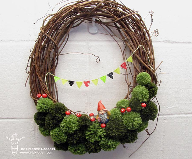 Spring Grapevine and Pom Pom Wreath by Vicki O'Dell
