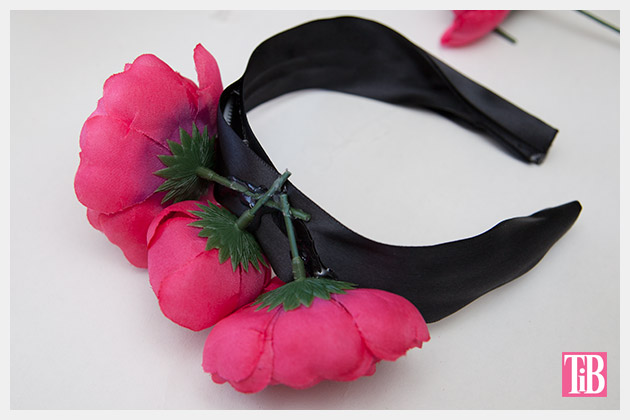 DIY Kentucky Derby Headband gluing flowers 2 by Trinkets in Bloom