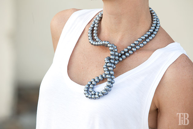Stella McCartney Inspired DIY Wired Pearl Necklace tank closeup