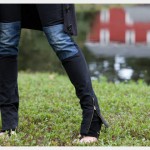 DIY Patched Skinny Jeans with Zippers Close Up