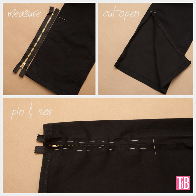 DIY Patched Skinny Jeans with Zippers Close Up