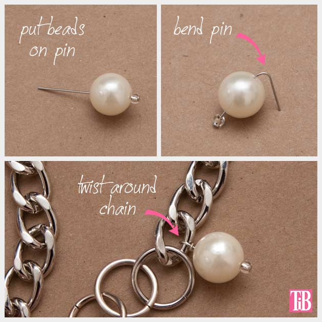 Large Chain and Pearl Necklace DIY Close Up