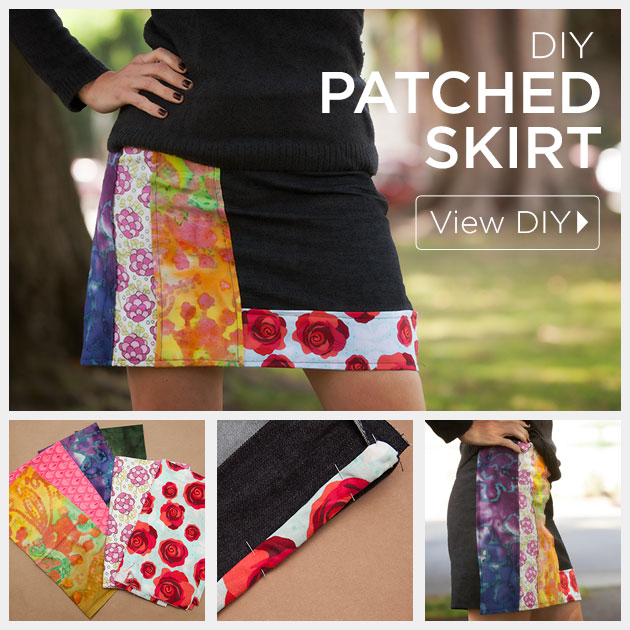 DIY Patched Skirt Cutting fabric
