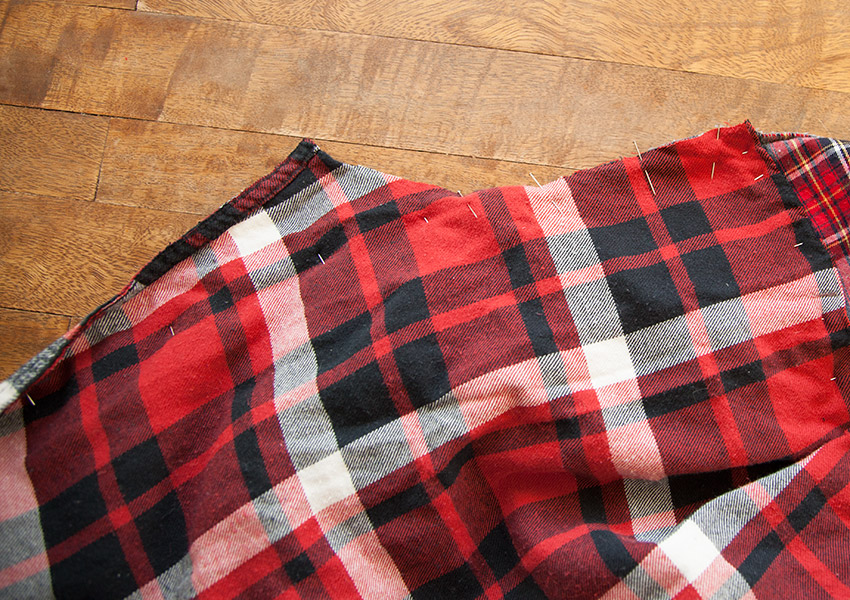 Patched Plaid Shirt DIY pinning the armhole