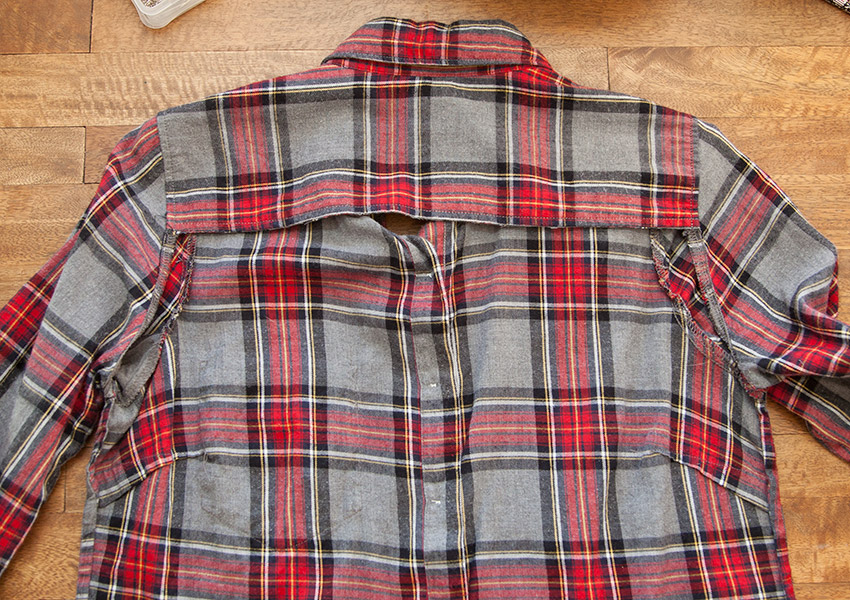 Patched Plaid Shirt DIY shirt with back cut out