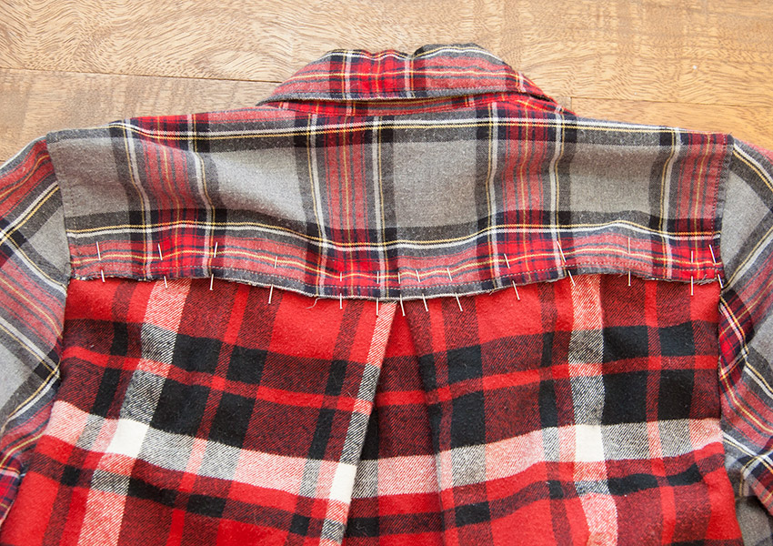 Patched Plaid Shirt DIY back pinned