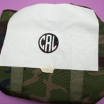 DIY Monogramed Camo Tote ironing by Trinkets in Bloom