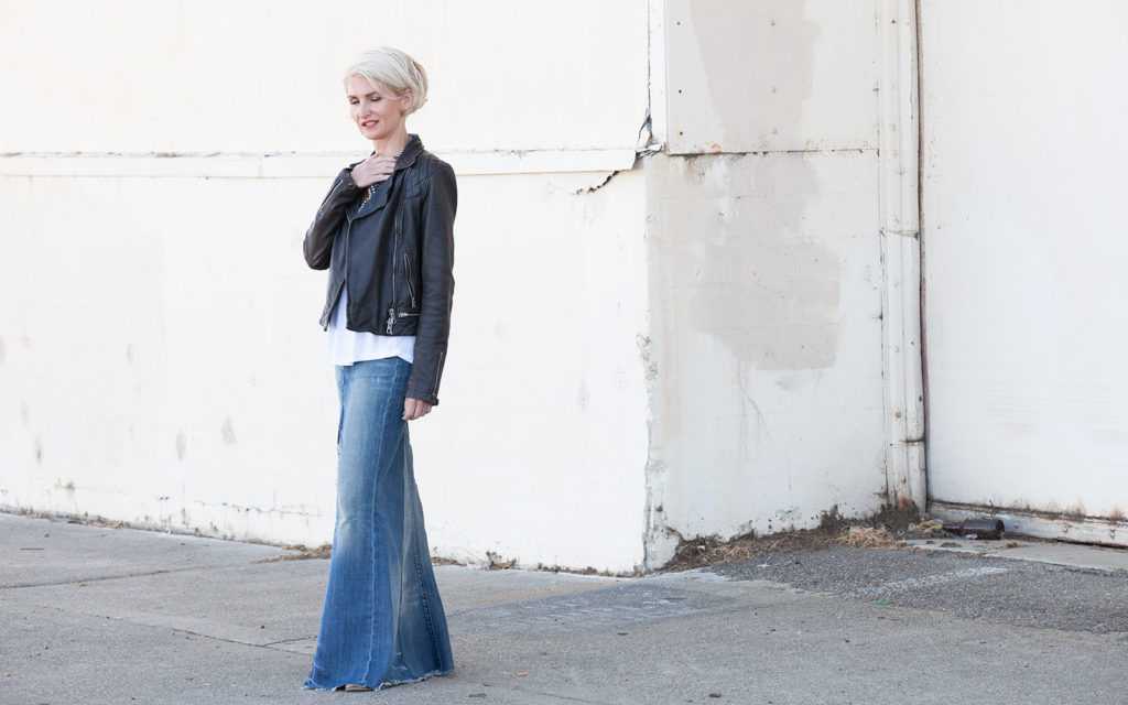 Maxi jean skirt made from two pairs of jeans